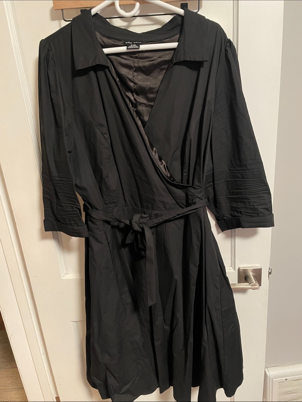 City Chic Black Wrap Dress with Satin and Tulle Lining